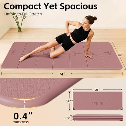 Foldable Yoga Mat Extra Thick 0.32"(8mm) | Folding Exercise Mat,Odorless POE, Non-Slip Grip, No-Curl Edges, Great for Yoga, Pilates & Home Workouts - color: Deep Pink-Pattern