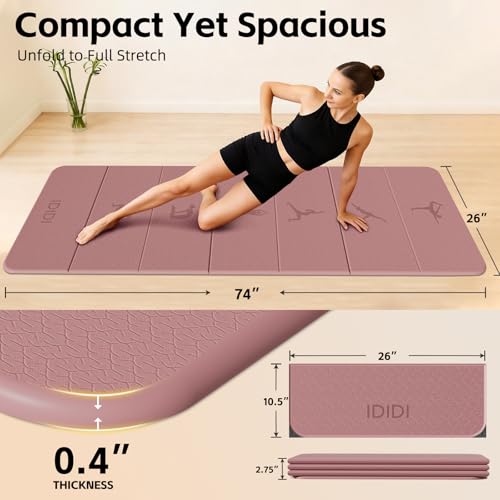 Foldable Yoga Mat Extra Thick 0.32"(8mm) | Folding Exercise Mat,Odorless POE, Non-Slip Grip, No-Curl Edges, Great for Yoga, Pilates & Home Workouts - color: Deep Pink-Pattern