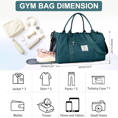 Gym Bag Womens with Shoes Compartment Travel Duffel Bag Peacock Blue - color: B7-Peacock Blue+Toiletry Bag