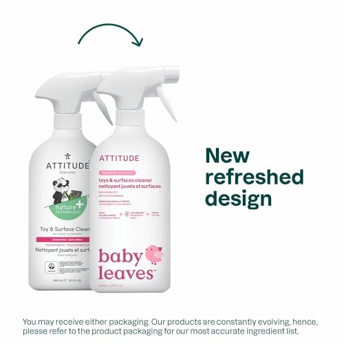 ATTITUDE Baby & Kids Toy Cleaner Spray, EWG Verified, Multi-Surface Cleaner for Toys, High Chairs & Play Areas, Naturally Derived, Vegan, Unscented, 27.1 Fl Oz (Pack of 6)