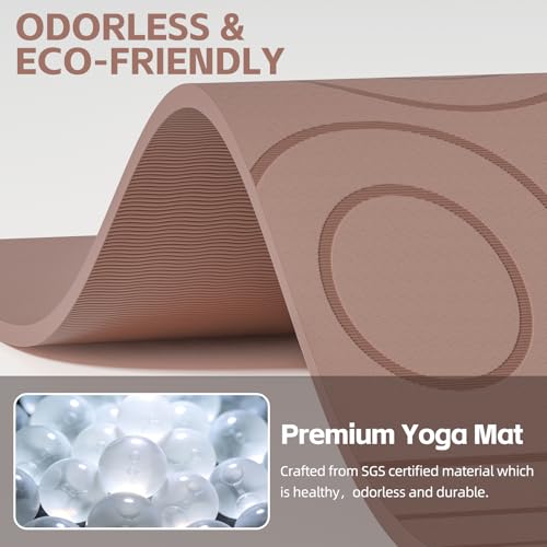 PAIDU Large Yoga Mat, 72"x36"x2/5" POE Non-Slip Exercise Mat | 10MM Thick, POE, non‑slip, ideal for home gym, yoga, pilates, fitness & floor use - color: Brown - LOGO