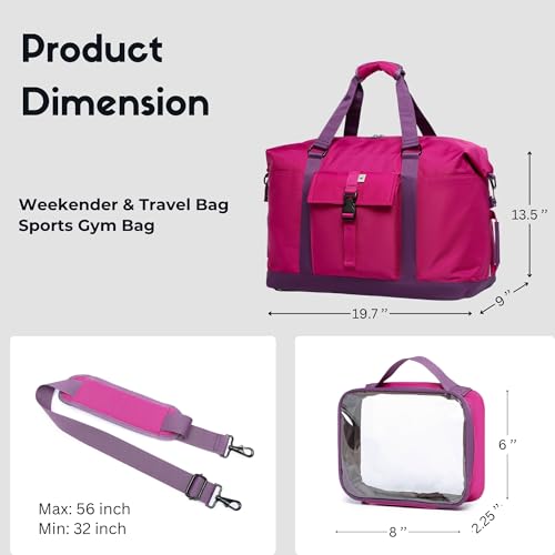 SUNNY BIRD Duffel with Utility Pouch, 40L Weekender Overnight Bag with Shoe Compartment for Travel and Sports (Purple) - color: Purple
