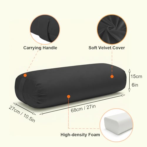 Yoga Bolster Pillow for Restorative & Yin Yoga, Meditation Cushion - color: Black