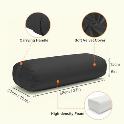 Yoga Bolster Pillow for Restorative & Yin Yoga, Meditation Cushion - color: Black
