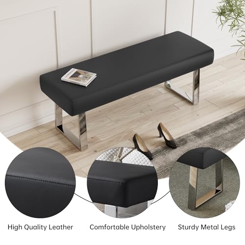 JIEXI 45.3'' Modern PU Leather Kitchen Entryway Bench w/Sturdy Metal Legs | Heavy Duty Chrome Metal Legs, Sturdy Frame, Ideal for Entryway Dining Room Living Room - color: Black, size: 45 IN