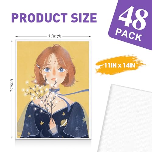 ESRICH 48 Pack Canvas for Painting 11x14, Canvas Boards for Painting Cotton Primed Acid Free Blank Canvas Panels for Oil Paint, Watercolor, Acrylic Paint, Gouache and Tempera. - size: 11*14in 48pack