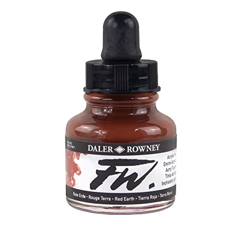 Daler-Rowney FW Acrylic Ink Bottle Red Earth - Versatile Acrylic Drawing Ink for Artists and Students - Permanent Calligraphy Ink - Archival Ink for Illustrating and More - color: Red Earth