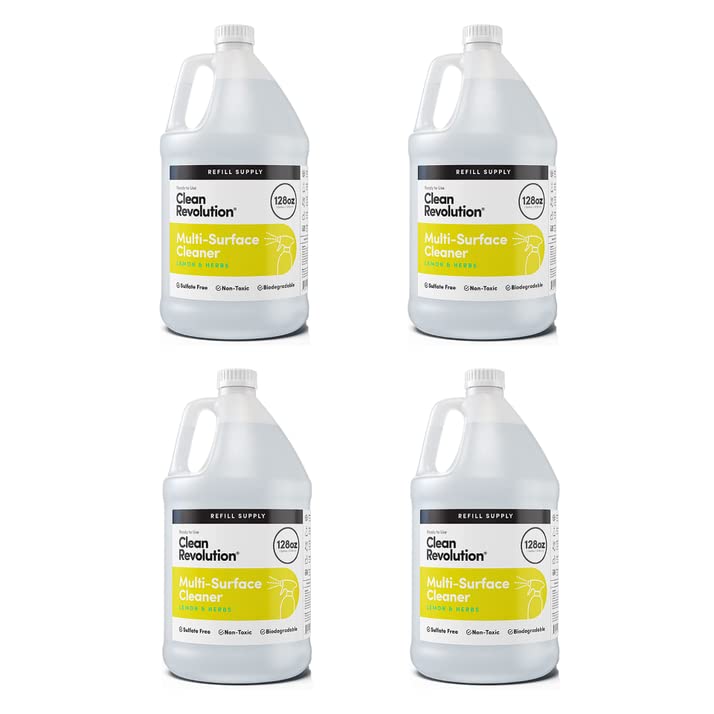 Clean Revolution Multi-Surface Cleaner Refill Supply | Non-Toxic, Eco-Friendly & Plant-Based | Ready To Use | Lemon & Herbs | 128 Fl Oz, 4 Pack, 512 Total Fl Oz - size: 128 Fl Oz (Pack of 4)