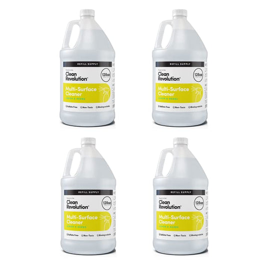 Clean Revolution Multi-Surface Cleaner Refill Supply | Non-Toxic, Eco-Friendly & Plant-Based | Ready To Use | Lemon & Herbs | 128 Fl Oz, 4 Pack, 512 Total Fl Oz - size: 128 Fl Oz (Pack of 4)