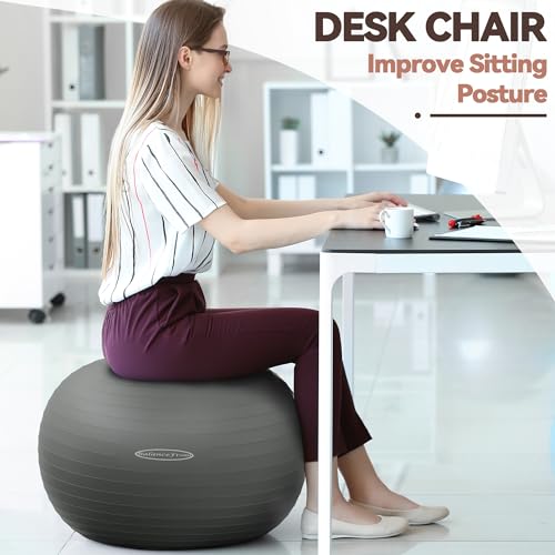 Fitvids Anti-Burst and Slip Resistant Exercise Ball Yoga Ball Fitness Ball Birthing Ball with Quick Pump - color: Gray, size: L(23-26in/58-65cm)