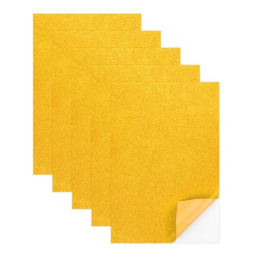 MECCANIXITY 5 Sheets Gold Shiny Foam Sheets with Adhesive Backing, 8x12Inch Self-Adhesive Shiny EVA Foam Sheets Sticky EVA Paper Stickers for Art Crafts Projects, DIY Party Decoration - color: Gold