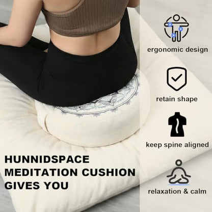Ultimate Meditation Cushion Set – 2-in-1 Zafu & Zabuton, Buckwheat & Memory Foam, Velvet Cover for Yoga & Mindfulness (Beige) - color: Beige