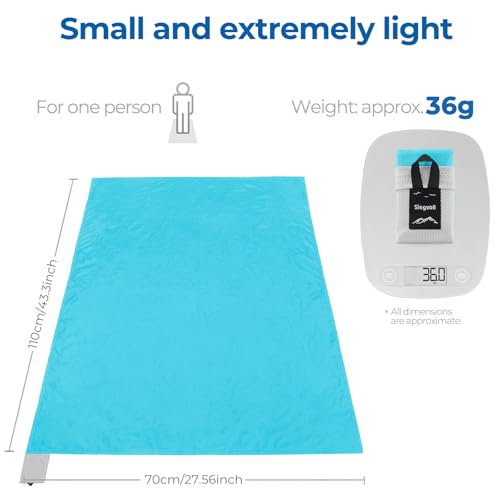 Pocket Picnic Blanket, Small Picnic Blanket 43x27" 1.27oz Blue 1 Person - color: Blue (Grey Pack), size: 43x27″