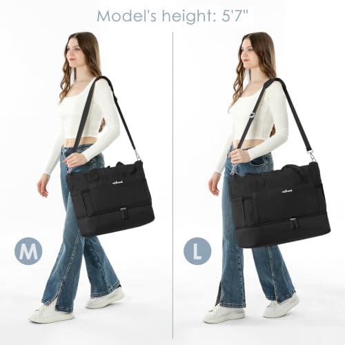 Gym Bag for Women, 45L Carry On Travel Duffel Bag with Shoes Compartment - color: Black, size: Large