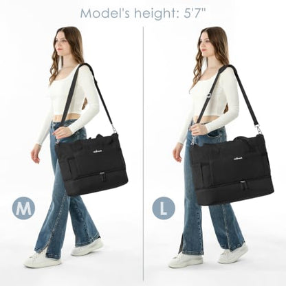 Gym Bag for Women, 45L Carry On Travel Duffel Bag with Shoes Compartment - color: Black, size: Large