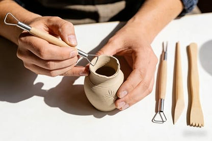 MAGIKON Clay Sculpture Tools Set, 5Pcs Wooden Handle Metal Tip | Wooden handles, metal tips, 5.9in length, for carving, cutting, smoothing, suitable for beginners and professionals
