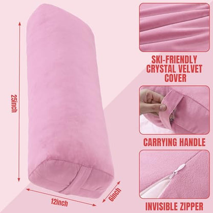 MABOZOO Yoga Bolster Pillow, Rectangular Bolster for Restorative Yoga & Meditation, Professional Meditation Cushion with Carry Handle, 27"X10"X6" - color: Pink