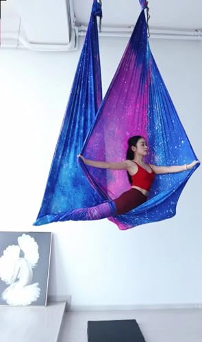 F.Life Aerial Yoga Hammock kit- Yoga Swing Multicolor 5 yards-Flying Yoga Include Daisy Chain,Carabiner and Pose Guide - color: Night Sky Star