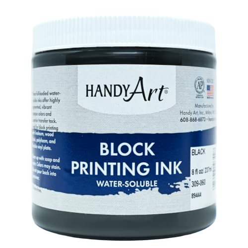 Handy Art Block Printing Ink, Black, 8 oz Jar, Water-Soluble | Highly Pigmented Vibrant Opaque Color with Superior Transfer Tack, Water Soluble, Certified Safe & AP Non-Toxic, Made in USA - color: Black, size: 8 Fl Oz