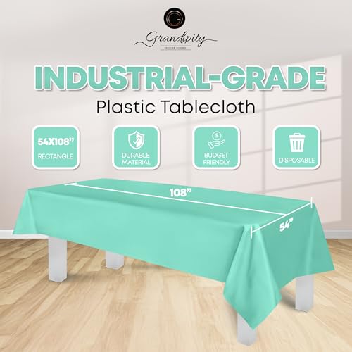 Grandipity Plastic Table Cloth Disposable 12 Pack 54” x 108” Rectangle | Aqua Plastic table covers, durable disposable tablecloths, fade and tear-resistent table cover for party, event - color: Aqua, size: 54in. x 108in. Rectangle