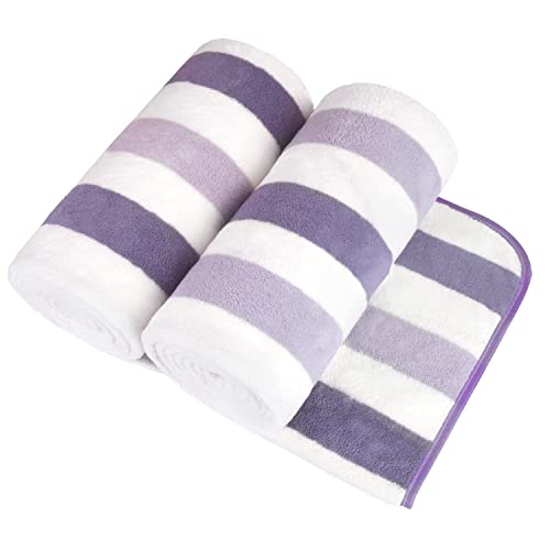 JML Microfiber Bath Towels, 2 Pack, 30" x 60", Cabana Stripe Purple - color: Cabana Stripe Purple, size: 2 Pack (30 in x 60 in)
