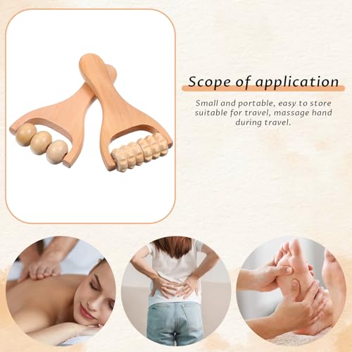 2Pcs Wooden Massage Roller Handheld Bead Massage Tool for Legs Body Feet Muscle Roller Stick
