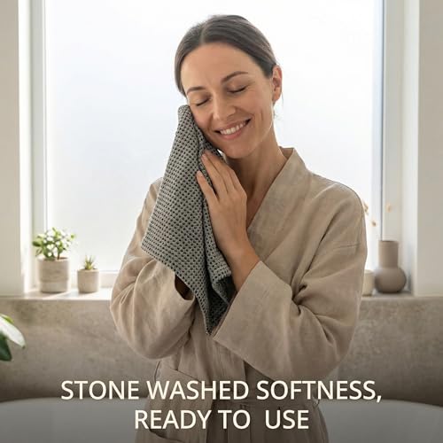 100% Linen Hand Towels 2-Pack - 14x28-inch Thin Waffle Weave, Black-Natural - color: Black Natural, size: Hand Towels