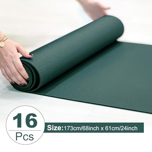 Funtery 3 mm Thin Yoga Mats Bulk, 68 x 24 Inches Lightweight PVC Exercise Mats Non Slip Workout Fitness Pads for Yoga Pilates Stretching Classes Gym Home Studio - color: Dark Green