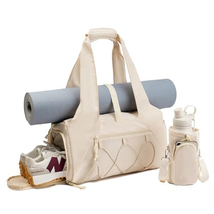 Handbag for Women Yoga Bag Large Capacity Yoga Pad Buckle with Shoe Compartment Water Bottle Sports Gym Bag Travel - color: A01-beige
