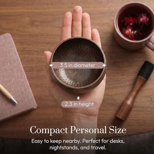 Silent Mind Tibetan Singing Bowl Set – Easy to Play & Beginner Friendly Meditation Bowl with Cushion & Mallet | Stress Relief & Mindfulness | Gift-Ready - color: Brown Glossy, size: Without Case