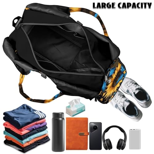 Gym Bag with Yoga Mat Holder Large Tote Bag With Multi Pockets for Women Men Dry Wet Separated Pocket Carryall Yoga Tote Bag for Pilates Travel Workout Office - color: Blue Butterfly