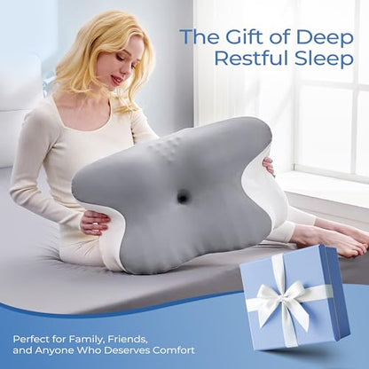 BDEUS Ergonomic Cervical Neck Pillow for Sleeping – Memory Foam Pillow with Massage Nodes for Neck Pain Relief, Side Sleeper & Back Support, CertiPUR-US Certified, Grey