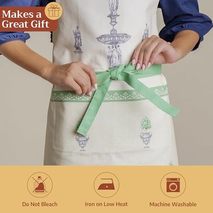 Maison d' Hermine Aprons for women with Pocket 100% Cotton (27.50"x31.50") | Adjustable Neck Strap & long ties Apron Men Chef Wedding Cooking Gardening Server Maid - color: 075 - Jardin Du Roy