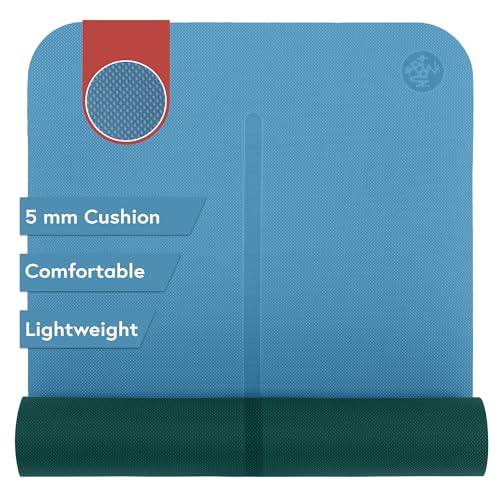 Manduka Begin Yoga Mat 68" - 5mm Cushioning | Comfortable, Lightweight & Reversible with Alignment Stripe | Budget-Friendly | 68 x 24 inches - style: Bondi Blue Mat