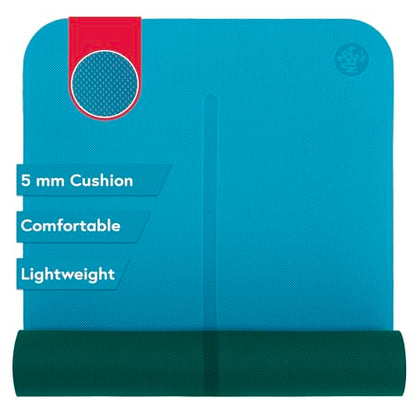 Manduka Begin Yoga Mat 68" - 5mm Cushioning | Comfortable, Lightweight & Reversible with Alignment Stripe | Budget-Friendly | 68 x 24 inches - style: Bondi Blue Mat