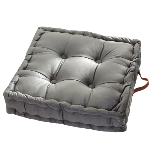 vctops Square Solid Color Velvet Seat Cushion with Handle Tufted Thicken Chair Pad Tatami Floor Pillow Cushion 16.5"x16.5"x4" Grey - color: Grey