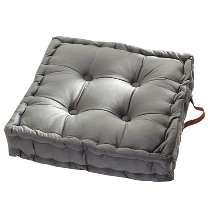 vctops Square Solid Color Velvet Seat Cushion with Handle Tufted Thicken Chair Pad Tatami Floor Pillow Cushion 16.5"x16.5"x4" Grey - color: Grey