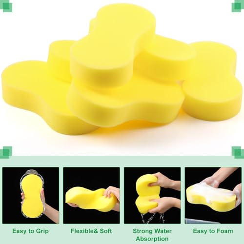 Vesici 24 Pack Large Sponges Bulk Multi-Purpose Extra Large Sponge for Washing Cars Field Day Water Games Household Cleaning Car Boat Bike Kitchen Bathroom Vacuum Compressed Packing (Bright Yellow) - color: Bright Yellow