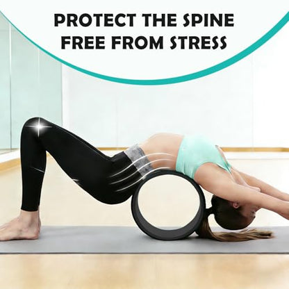 NGT Yoga Wheel 13 inch Yoga Wheel for Back Pain Strongest and Most Comfortable Dharma Yoga Prop Wheel with Free Yoga Bands - color: black-black