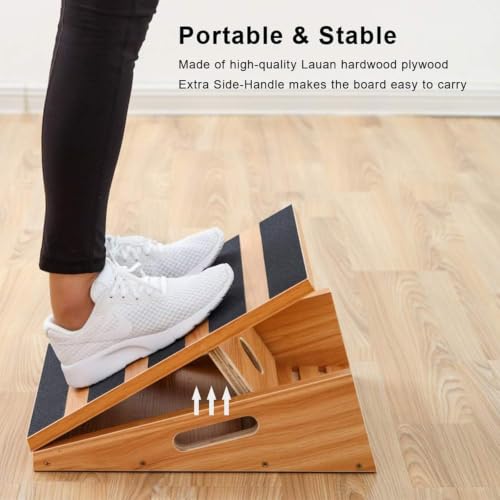 StrongTek Wooden Slant Board, 5 Adjustable Angles, 500 lb, Side Handle | Partial-Coverage Grip Surface, Calf and Ankle Stretching, Squats, Physical Therapy, Rehab and Home Gym Use - style: Partial-coverage