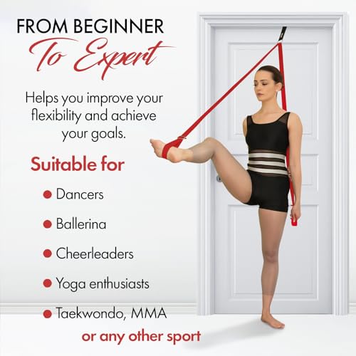 Stretching Strap with Door Anchor for Splits and Flexibility Training - color: Red