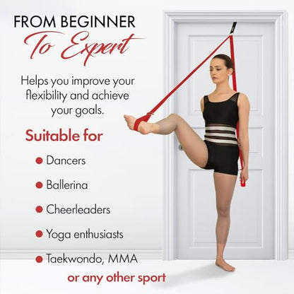 Stretching Strap with Door Anchor for Splits and Flexibility Training - color: Red