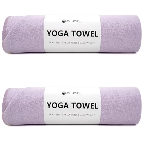 Eunzel 2 Pack Hot Yoga Towel with Grip Dot, Non Slip Yoga Mat Towe Sweat Absorbent Towel for Hot Yoga,Bikram, Pilates and Fitness 72" x 24", Taro Purple - color: Taro Purple