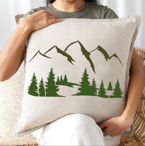 Mountain Stencils for Wood Burning Tree Stencil | Reusable Forest Animal Stencils Drawing Templates for Fabric Furniture Wall DIY Crafts - style: Mountain
