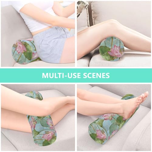 Bolster Pillow Neck Pillow Round Soft Health Memory Foam Pillows Long Cylindrical Body Pillow with Removable Cover Cute Back Yoga Dark Green Leaf Lotus Flower 17" x 5.5" - color: Dark Green Leaf Lotus Flower