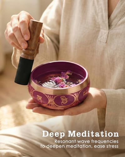 Hihealer Singing Bowl, Authentic Tibetan Sound Bowl for Yoga - color: Red(Lotus)