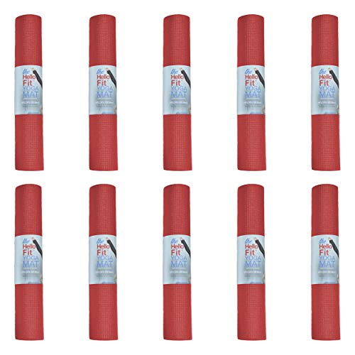 Bulk Yoga Mats, 10 Pack, 4mm Thick, 68x24in - color: Red