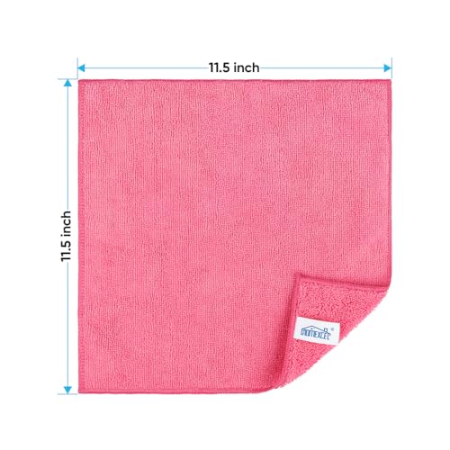 HOMEXCEL Pink Microfiber Cleaning Cloth, Microfiber Towels for Car, 12 Pack | Lint Free Cleaning Rags for Household, Kitchen, Car Wash Towels for Detailing Drying, Scratch-Free, 11.5"X 11.5" - color: Pink
