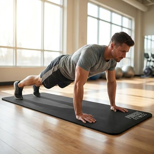Phoenix Fitness NBR Yoga Mat - 15mm Extra Thick Exercise Mat with Carry Strap - Non Slip Yoga Mat for HIIT, Exercise & Pilates for Men and Women - Black or Pink - color: Black