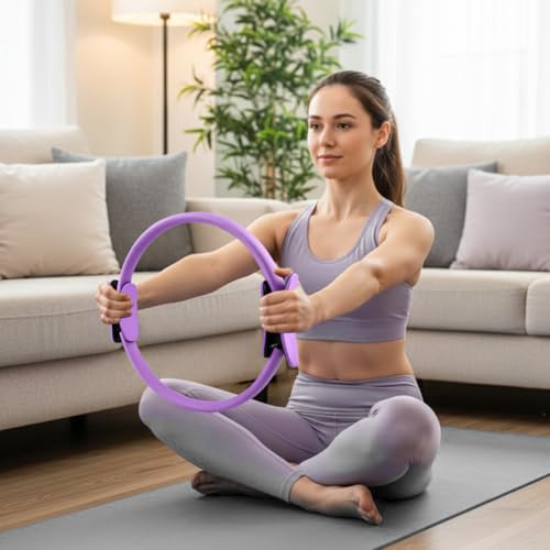 Pilates Essentials Kit for Women, 14 Pcs Pilates Equipment for Home Workouts with Yoga Circle Ball Ring, 5 Resistance Bands,Pedal Puller Resistance Band - color: Purple
